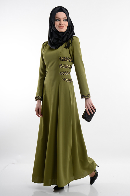 Nayla Collection - Yağ Yeşili Tesettür Elbise 52402-01YY ...