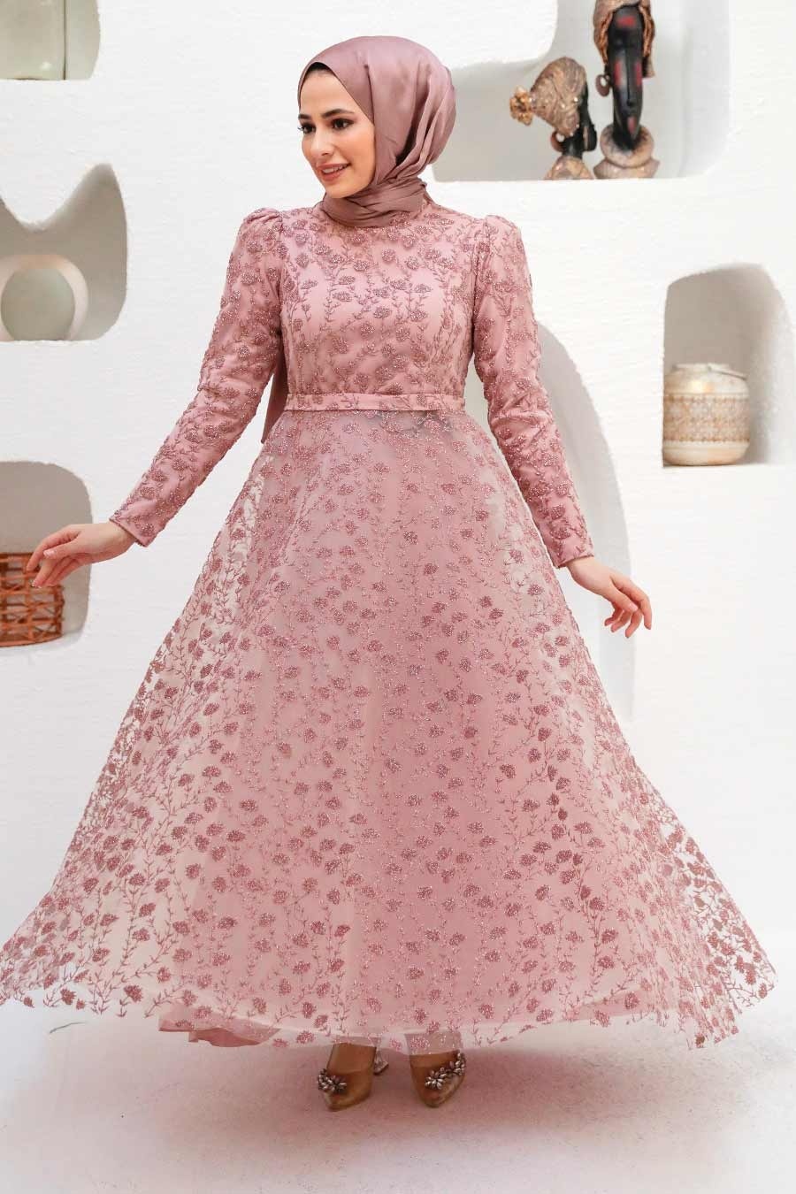 Neva Style - Dusty Rose Turkish Hijab Wedding Dress 22510GK