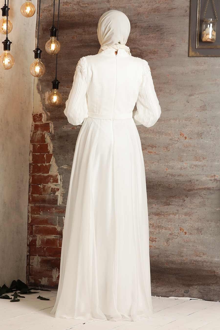 Neva Style - Luxorious Ecru Islamic Dress 21881E