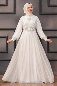 Neva Style - Plus Size Ecru Muslim Prom Dress 50151E - Thumbnail