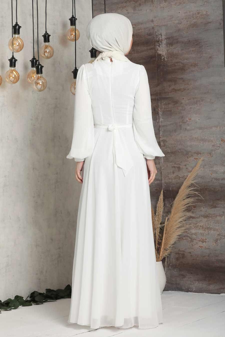 Neva Style - Plus Size Ecru Hijab Engagement Dress 5470E