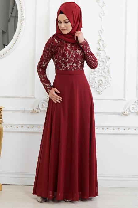 Evening Dress- Mahogany Evening Dress 82220BR - Tesetturisland.com