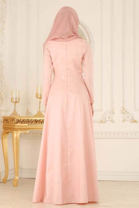 Evening Dress - Salmon Pink Hijab Evening Dress 2281SMN ...