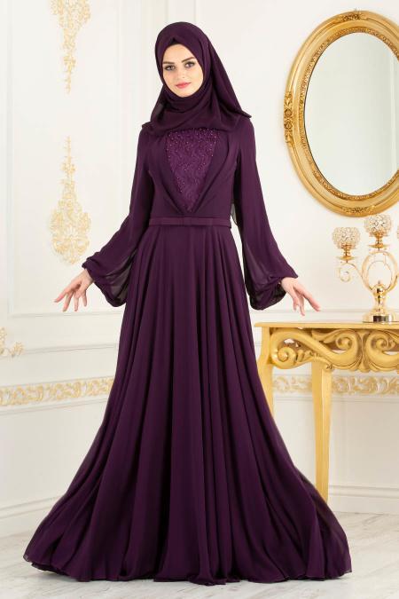 dark purple evening gown