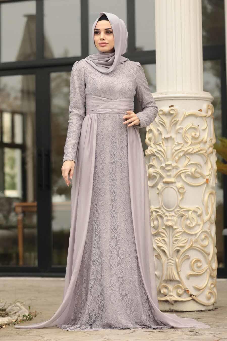 Hijab Evening Dress Grey Hijab Evening Dress 191801GR