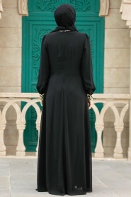 Nayla Collection - Aplikeli Siyah Tesettür Abiye Elbise 25700S - Thumbnail