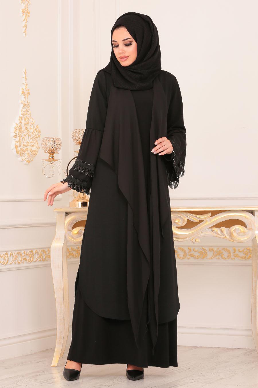 Nayla Collection - Black Hijab Turkish Abaya 8930S- Tesetturisland.com