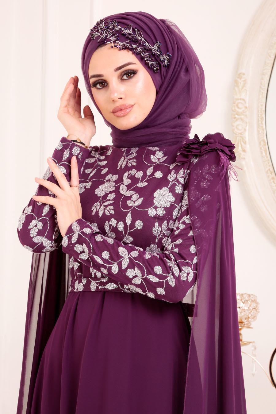 Nayla Collection - Plum Color Hijab Evening Dress 3285MU ...