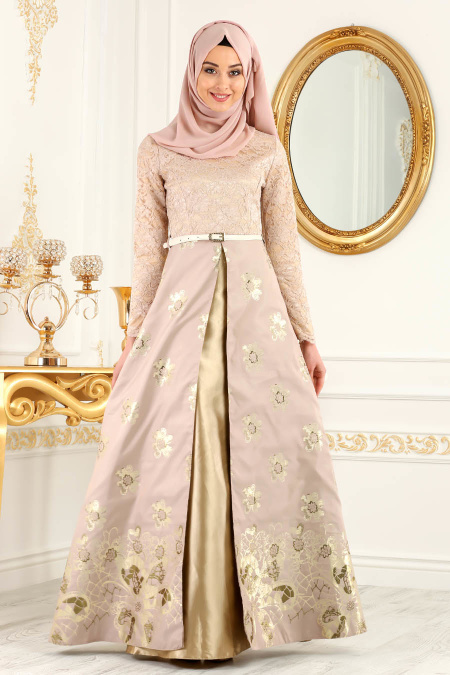 Nayla Collection - Powder Pink Evening Dress 82457PD - Tesetturisland.com