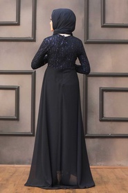 Nayla Collection - Pullu Lacivert Tesettür Abiye Elbise 90000L - Thumbnail