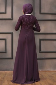 Nayla Collection - Pullu Mor Tesettür Abiye Elbise 90000MOR - Thumbnail