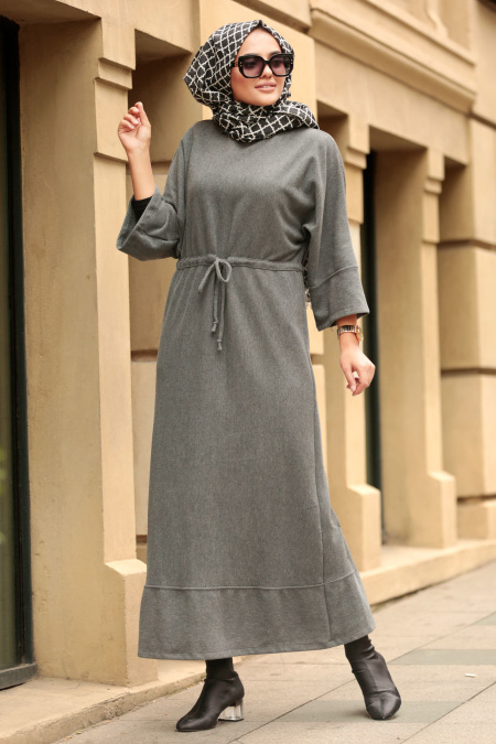 Nayla Collection - Smoke Color Hijab Dress 7001FU - Tesetturisland.com