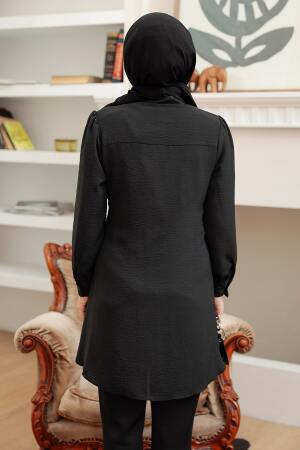 Neva Style - Bağlamalı Siyah Tesettür Tunik 5691S - Thumbnail