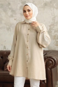 Neva Style - Beige Hijab Tunic 11351BEJ - Thumbnail