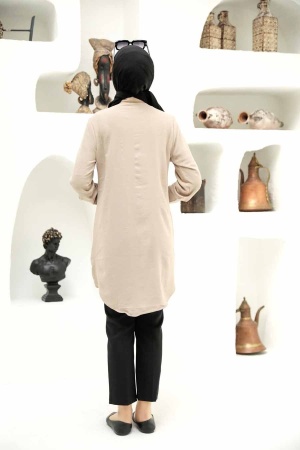 Neva Style - Beige Plus Size Tunic 1148BEJ - Thumbnail