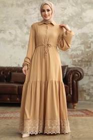 Neva Style - Biscuit High Quality Dress 5878BS - Thumbnail
