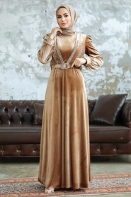 Neva Style - Biscuit Velvet Hijab Turkish Dress 3775BS - Thumbnail