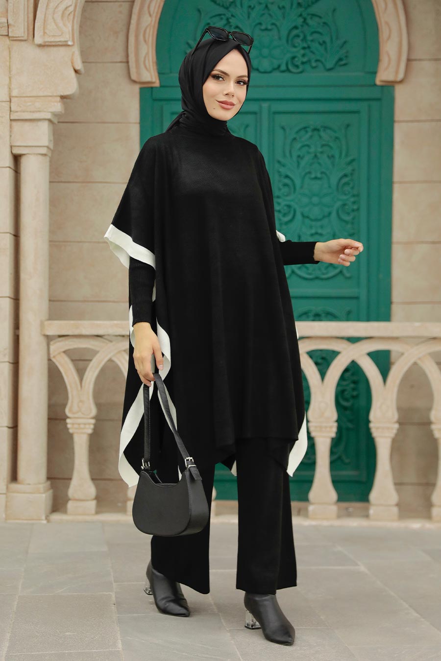Neva Style - Black Hijab Knitwear Triple Suit 33850S - Tesetturisland.com