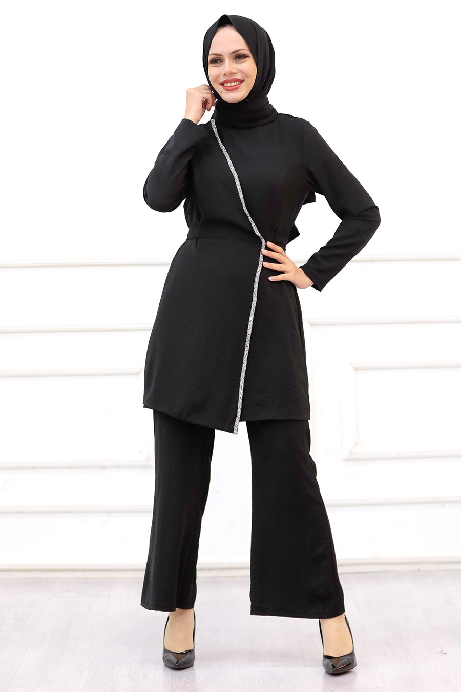 Neva Style - Black Hijab Suit Dress 3000S - Tesetturisland.com