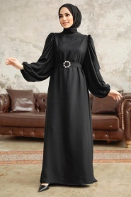 Neva Style - Black Hijab Turkish Dress 5866S - Thumbnail