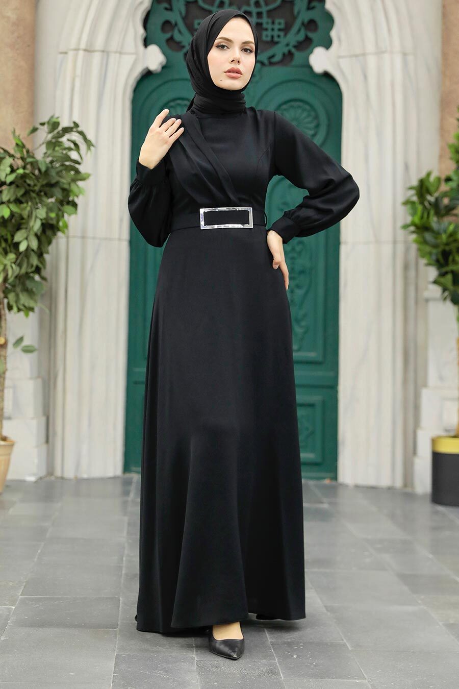 Neva Style - Black Islamic Clothing Dress 3425S