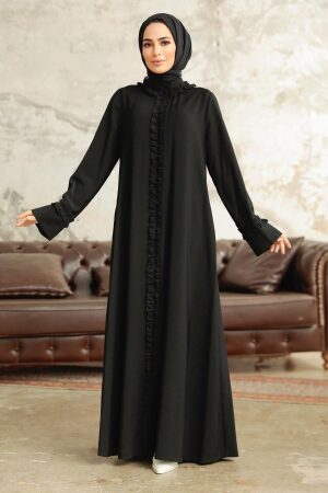 Neva Style - Black Long Sleeve Turkısh Abaya 377600S - Thumbnail