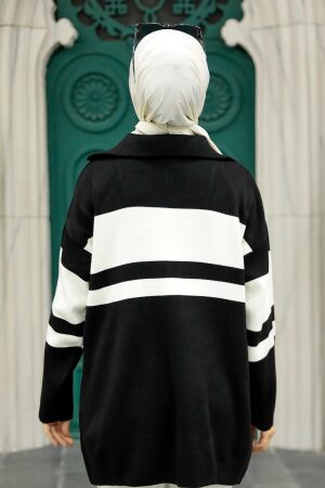 Neva Style - Blok Renkli Siyah Tesettür Triko Tunik 26961S - Thumbnail