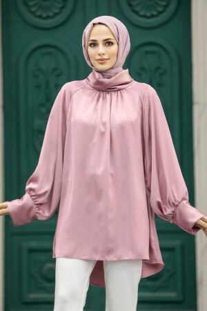 Neva Style - Boğazlı Pudra Tesettür Gömlek 5894PD - Thumbnail