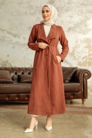 Neva Style - Brown Long Sleeve Coat 11341KH - Thumbnail