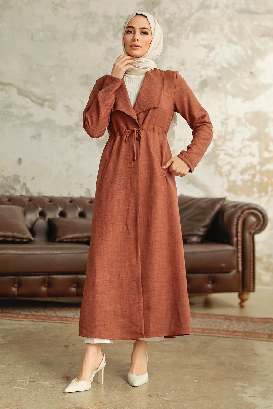 Neva Style - Brown Long Sleeve Coat 11341KH