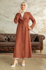 Neva Style - Brown Long Sleeve Coat 11341KH - Thumbnail