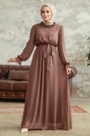 Neva Style - Brown Plus Size Dress 2971KH - Thumbnail