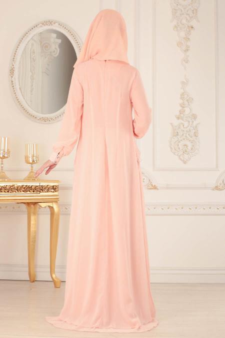 Neva Style Cicek Dantelli Somon Tesettur Abiye Elbise 25618smn Tesetturisland Com
