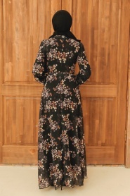 Neva Style - Çiçek Desenli Vizon Tesettür Elbise 279061V - Thumbnail
