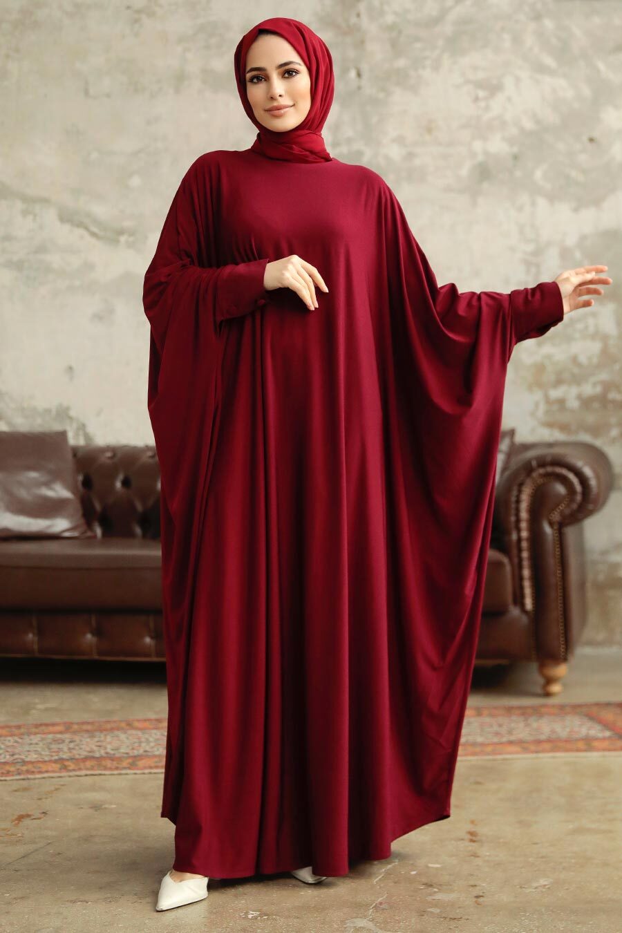 Neva Style - Claret Red Hijab Dress 5867BR