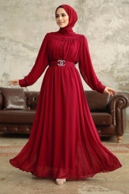 Neva Style - Claret Red Hijab For Women Dress 33284BR - Thumbnail