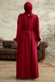 Neva Style - Claret Red Hijab Turkish Dress 5866BR - Thumbnail