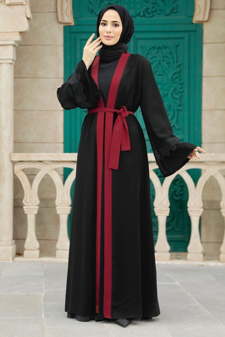 Neva Style - Claret Red Plus Size Abaya 55440BR