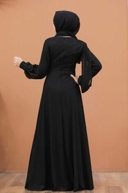 Neva Style - Dantelli Siyah Tesettür Abiye Elbise 50060S - Thumbnail