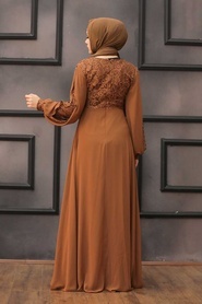 Neva Style - Dantelli Taba Tesettür Abiye Elbise 50060TB - Thumbnail