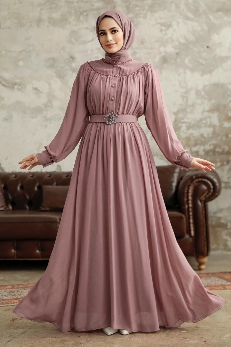 Neva Style - Dark Dusty Rose Hijab For Women Dress 33284KGK