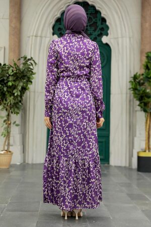 Neva Style - Dark Lila High Quality Dress 3430KLILA - Thumbnail