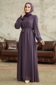 Neva Style - Dark Lila Plus Size Dress 2971KLILA - Thumbnail