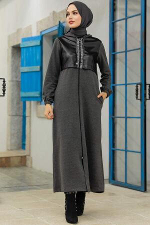 Neva Style - Deri Detaylı Füme Tesettür Kap 13620FU - Thumbnail