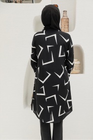 Neva Style - Desenli Siyah Tesettür Viskon Tunik 11582S - Thumbnail