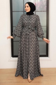Neva Style - Düğmeli Siyah Tesettür Elbise 22471S - Thumbnail