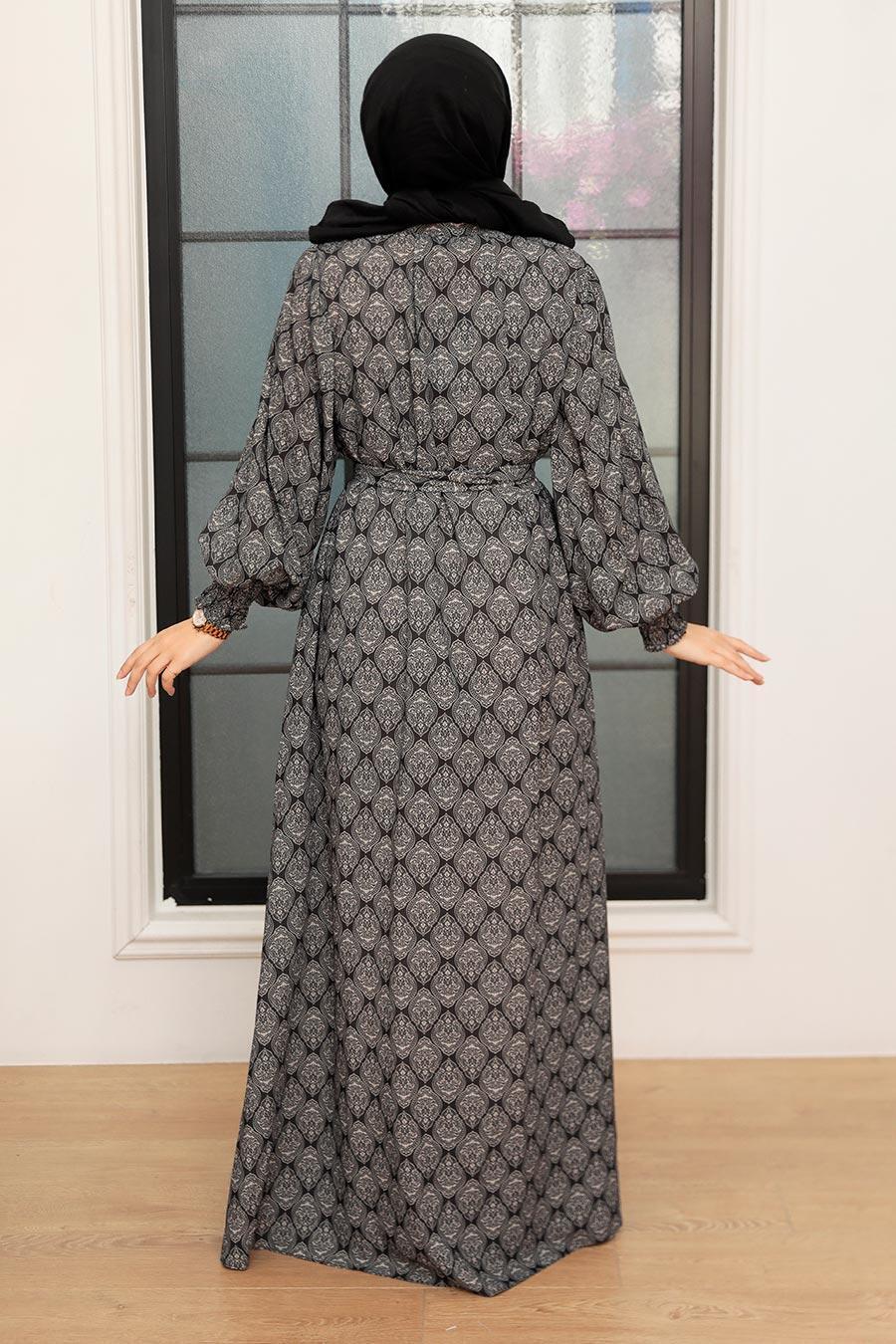 Neva Style - Düğmeli Siyah Tesettür Elbise 22471S
