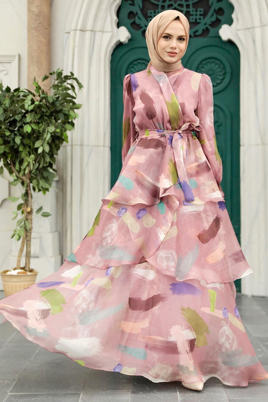 Neva Style - Dusty Rose Hijab For Women Dress 3825GK