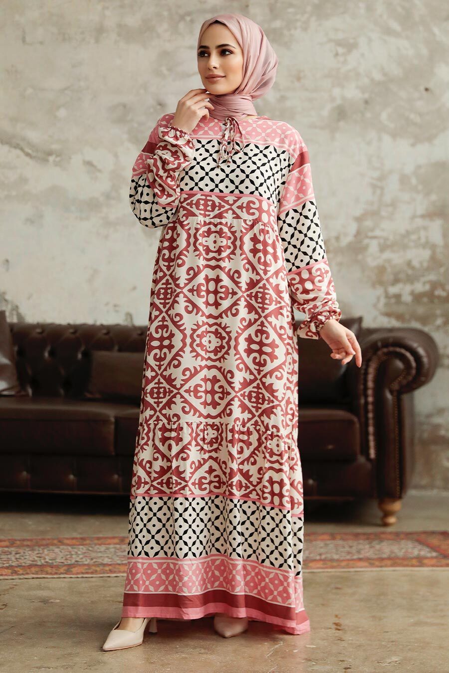 Neva Style - Dusty Rose Muslim Long Dress Style 17511GK
