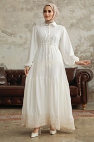 Neva Style - Ecru High Quality Dress 5878E - Thumbnail
